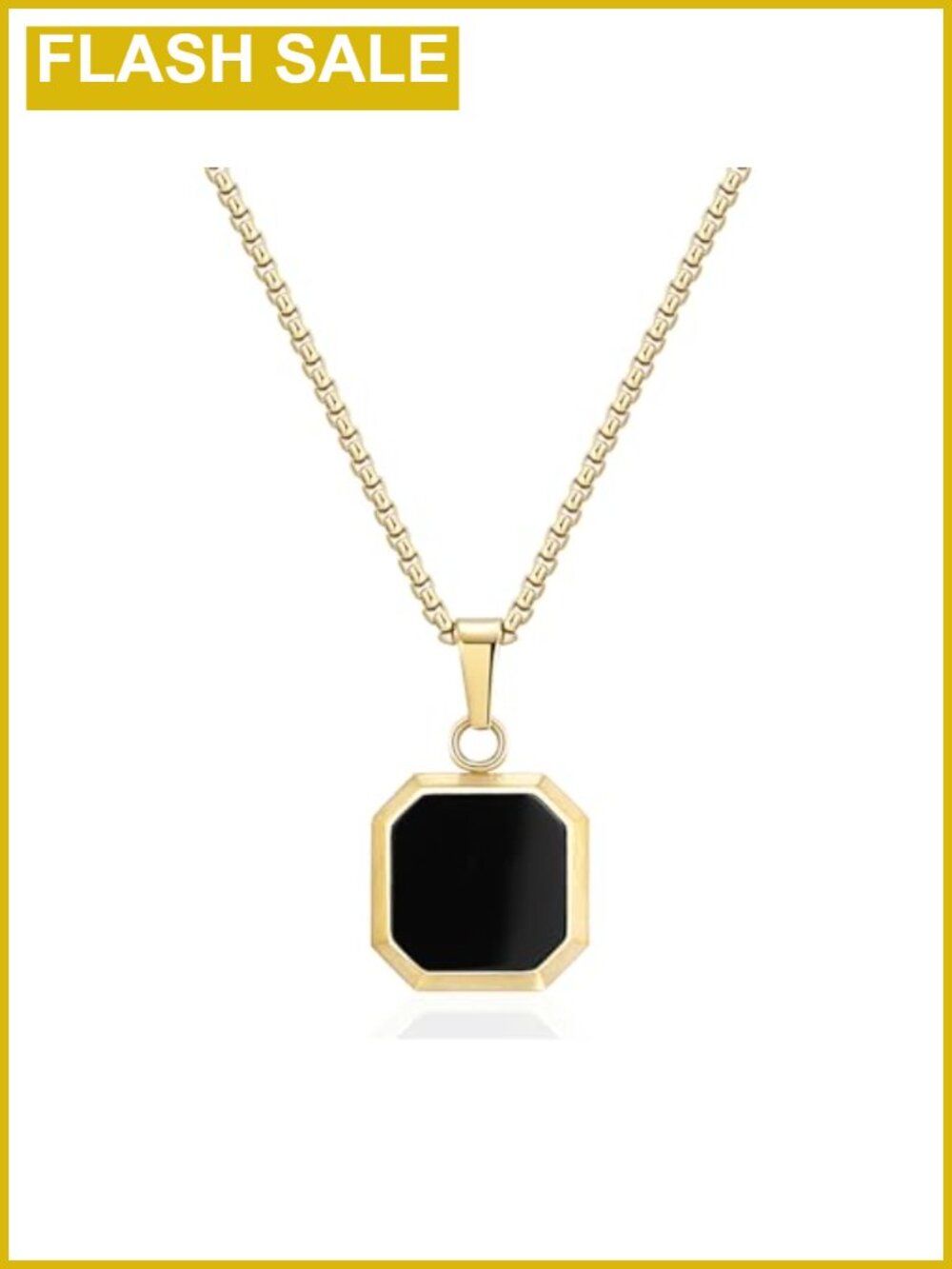 14K Gold Plated Black Onyx Square Pendant Necklace